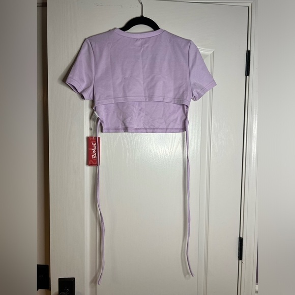Romwe Lavender Purple Tie Back Crop Tee Large - Picture 10 of 10